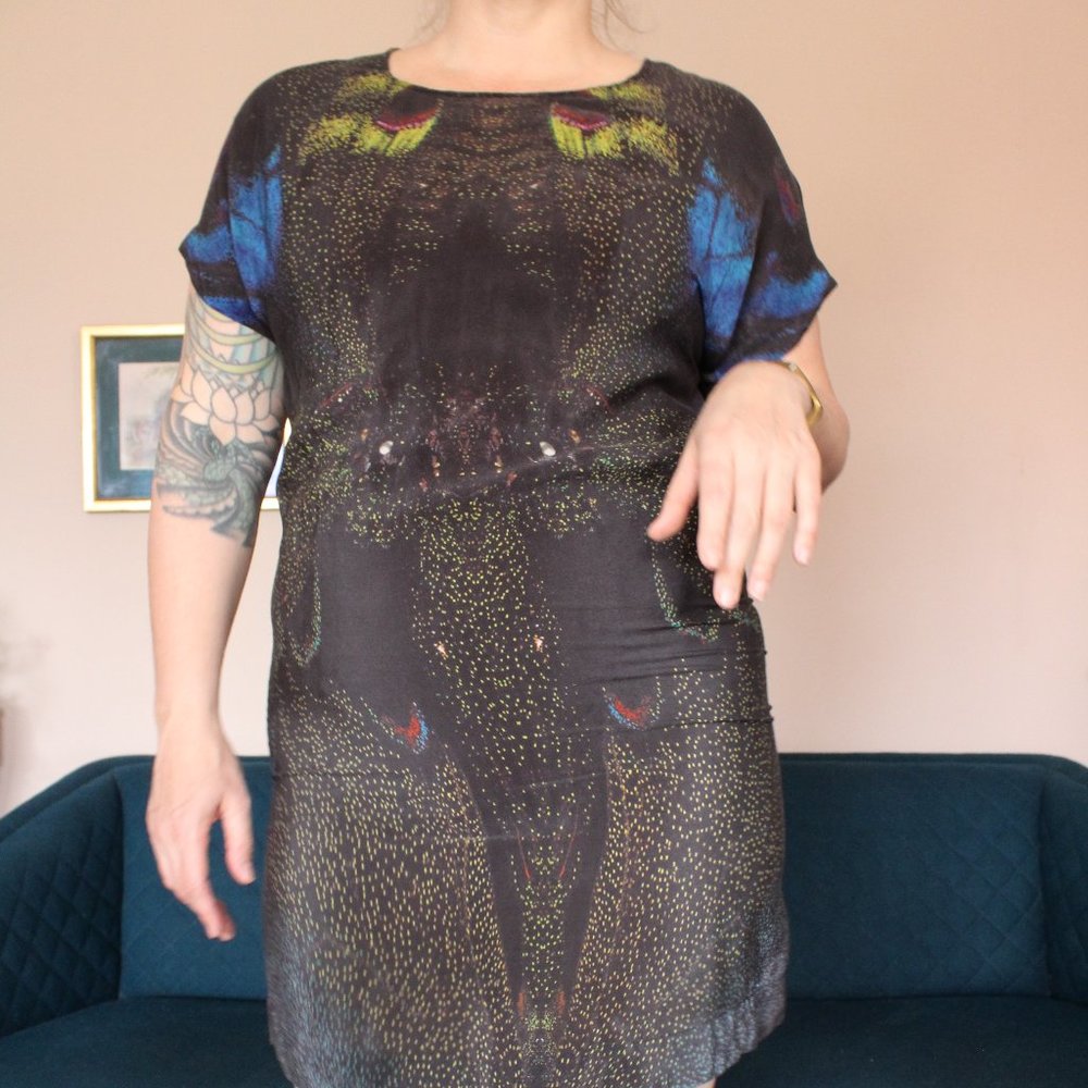 Butterfly Print Silk Top/Dress Vintage